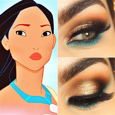 maquillage-indienne-pocahontas-fard-paupieres-dore-crayon-turquoise | Olhos disney, Maquiagem ...