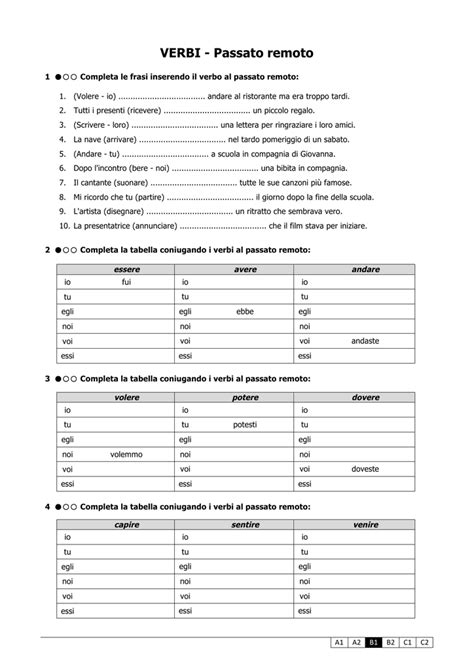 esercizi sul verbo al passato remoto 1