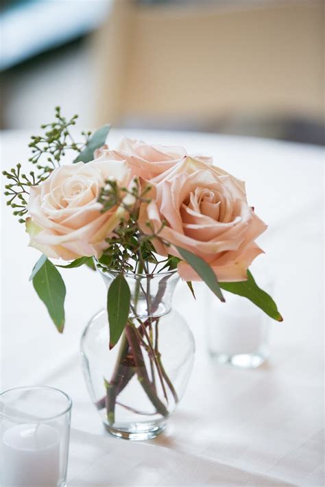 Simple Blush Rose Flower Arrangement | Sara Wight Photography https://www.theknot.com ...