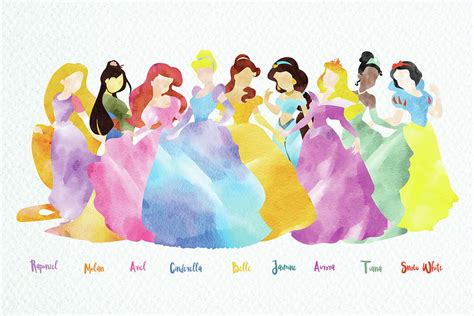 Disney princesses with name colorful watercolor Digital Art by Mihaela Pater - Fine Art America