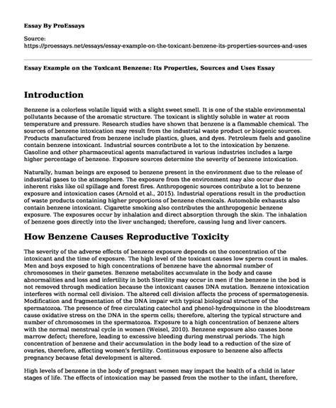 📌 Essay Example on the Toxicant Benzene: Its Properties, Sources and Uses - Free Essay, Term ...