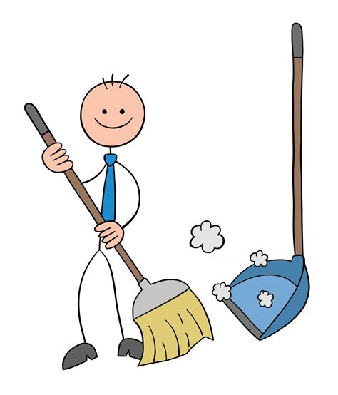 Stickman Businessman Character with Broom and Dustpan Sweeping the Floor Vector Cartoon ...