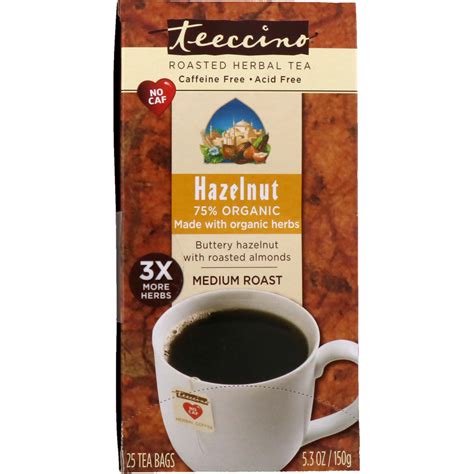 Teeccino, Roasted Herbal Tea, Medium Roast, Hazelnut, Caffeine Free, 25 Tea Bags, 5.3 oz (150 g ...