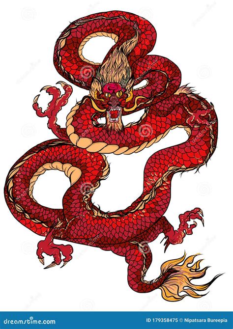 Red Dragon Tattoo Japanese Style. Stock Illustration - Illustration of japanese, china: 179358475