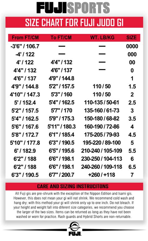 Fuji Size Charts – FUJI Sports