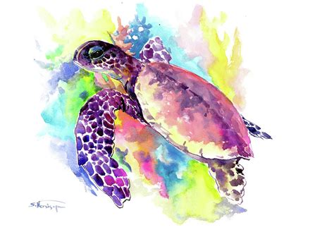 Hawaiian Sea Turtle in Coral Reef Painting by Suren Nersisyan - Pixels