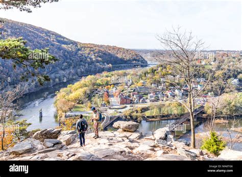 Harper's Ferry, USA - November 11, 2017: Overlook with hiker people ...