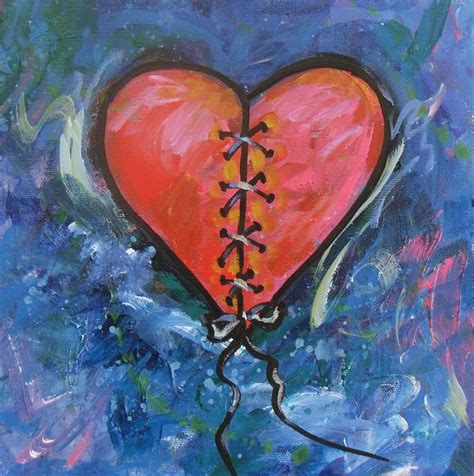 Broken Heart Art, Broken Heart Drawings, Heart Canvas Art, Heart Artwork, Heart Painting, Rock ...