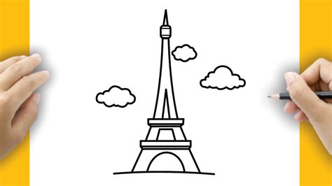 How to draw the eiffel tower paris and cloude easy - YouTube