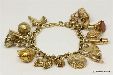 Antique Gold Charm Bracelet with 15 Charms - Bracelets/Bangles - Jewellery