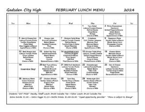 February LUNCH Menu – Gadsden High School