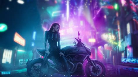 Woman, 1080P, Sci Fi, Futuristic, Motorcycle, Cyberpunk, Girl HD Wallpaper