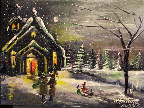 Winter Snow Church Painting by Khatuna Buzzell