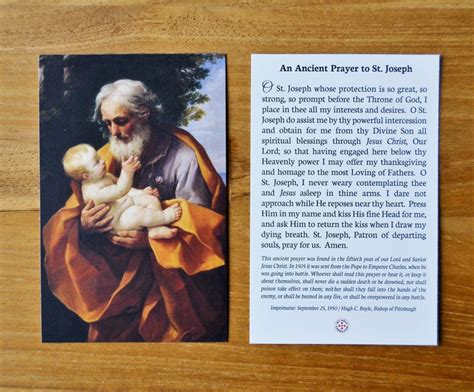 An Ancient Prayer to St Joseph Holy Card Short Catholic - Etsy