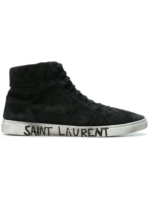 SAINT LAURENT SAINT LAURENT MEN'S BLACK LEATHER HI TOP SNEAKERS. #saintlaurent #shoes | Saint ...