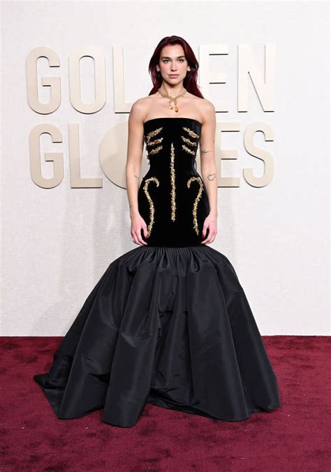 Dua Lipa Goes Glam in a Black Bustier Gown at the 2024 Golden Globes