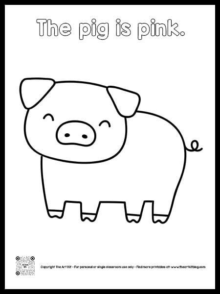 Pink Pig Coloring Pages, Dotted Font - The Art Kit