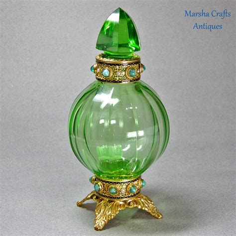 Green Czech Jeweled Perfume Bottle from marshacraftsantiques on Ruby Lane