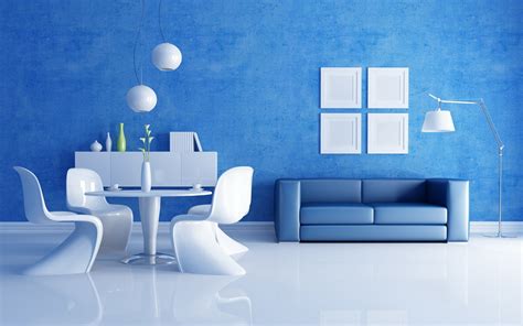 Blue leather 2-seat couch and white dining set HD wallpaper | Wallpaper ...