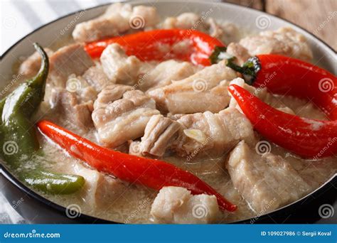 Filipino Bicol Express from Spiced Pork in Coconut Milk Close-up. Horizontal Stock Photo - Image ...