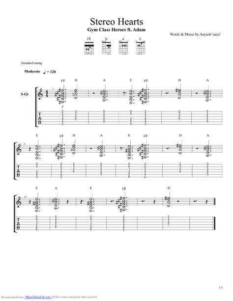 Stereo Hearts guitar pro tab by Gym Class Heroes @ musicnoteslib.com