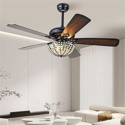 5-Blade Ceiling Fan and Light Kit Included Wood Blades & Crystal Shade ...