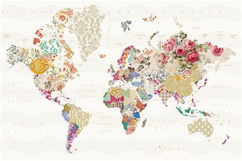 World Map of patterns Digital Art by Reinders Posters