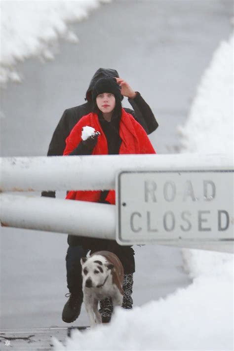 Billie Eilish - Goes for a walk in the snow at the Angeles National ...