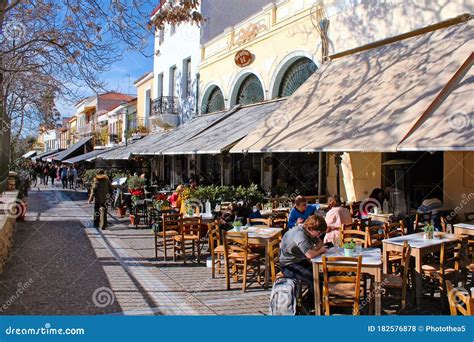 Street with Traditional Restaurants in Athens, Greece Editorial Stock Photo - Image of culture ...