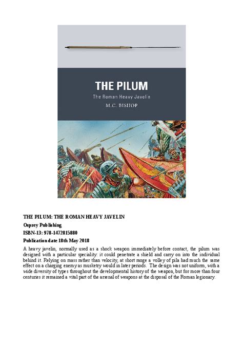 The Pilum: The Roman Heavy Javelin | M. C . Bishop - Academia.edu