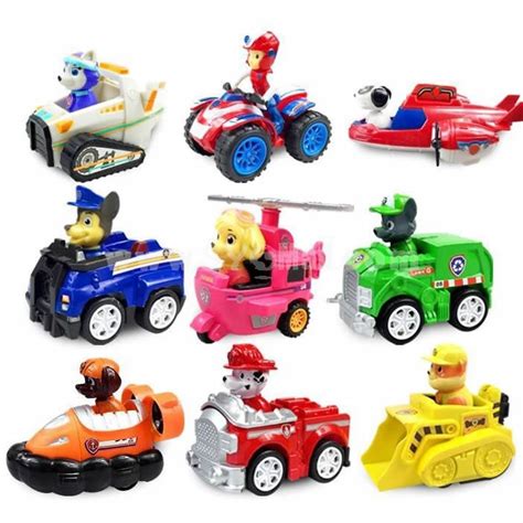 9Pcs Set Paw Patrol Roles Action Figure Toys with Pull-back Vehicles 3Inch - SYGMALL