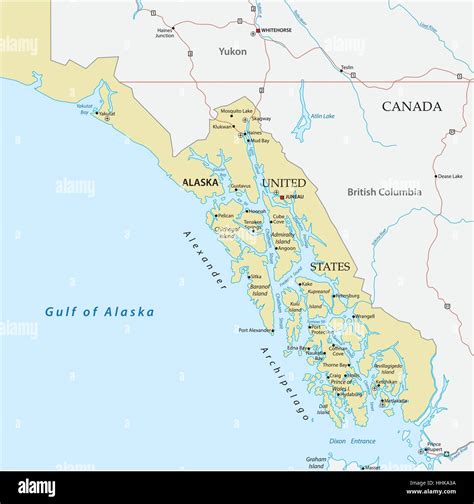Map of Panhandle in the United States Alaska (Alexander Archipelago Stock Vector Art ...