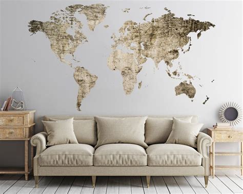 World Map Wall Sticker Large Map Decal Abstract Wall Decor - Etsy