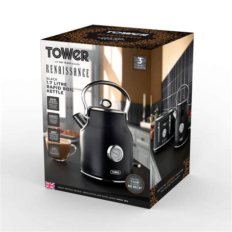 Buy Tower | Renaissance 1.7 Litre Kettle & 4 Slice Toaster Set - Black – Potters Cookshop