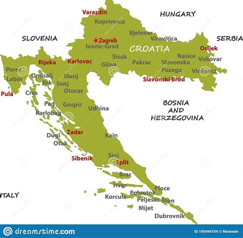 Croatia Biggest City Map Vector Illustration | CartoonDealer.com #195494704