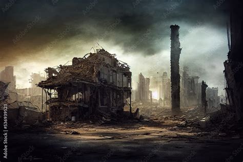 Destroyed city background Stock Illustration | Adobe Stock