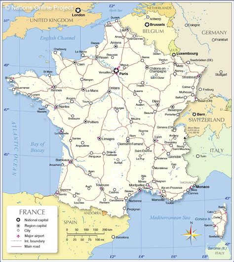 International airports in France map - France airports map international (Western Europe - Europe)