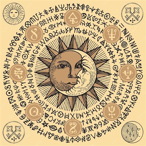 Premium Vector | Banner with sun, crescent moon and alchemical symbols