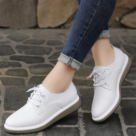 YZHYXS Women Flats Shoes Fashion Korean White Shoes Genuine Leather Lace Up Women's Casual Shoes ...