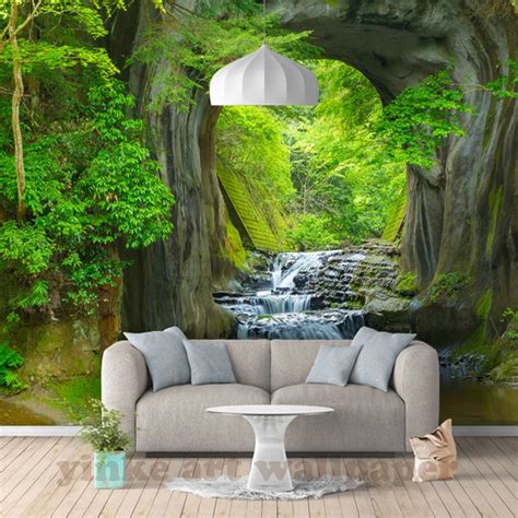 Custom 3D fresh rill Forest Wall Mural Photo Wallpaper Scenery For Walls 3D Room Landscape Wall ...