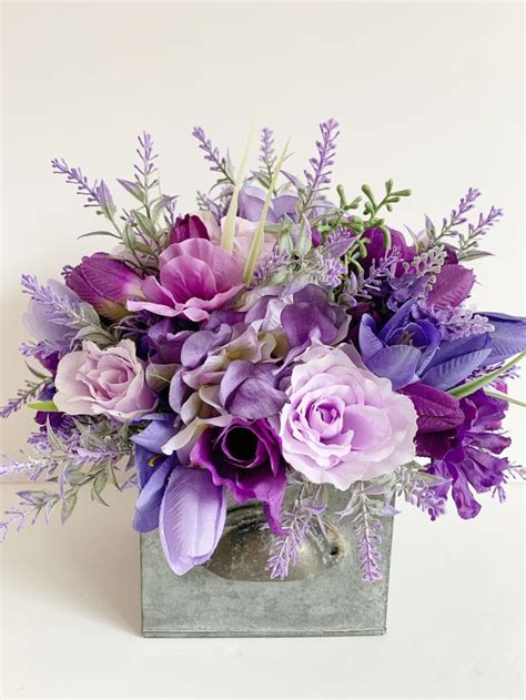 Purple flower arrangement - silk flowers Mother's day gift - lavender ...