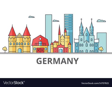 Germany city skyline buildings streets Royalty Free Vector