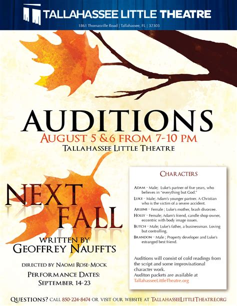 Auditions – Next Fall | Theatre Tallahassee