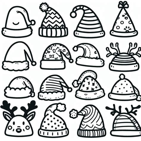 Easy Christmas Hats coloring page - Download, Print or Color Online for Free