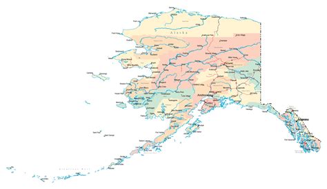 Large detailed administrative map of Alaska state with roads and major ...