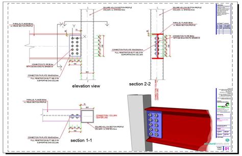 Steel Beam SHS Column Simple Fin Connection Detail Framing Construction ...