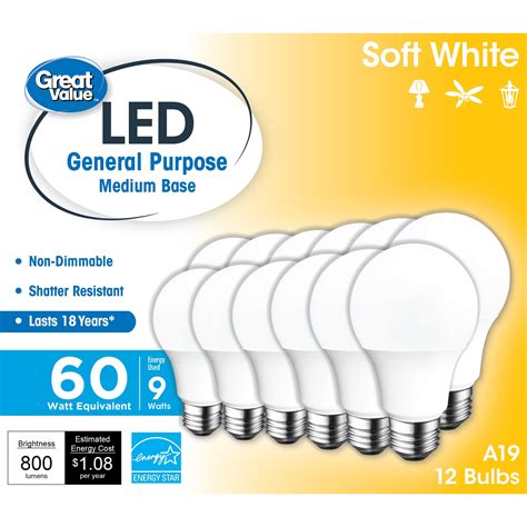 Buy Great Value LED Light Bulb, 9W 60W Equivalent A19 General Purpose ...