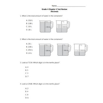 Grade 4 Ch. 4 Decimals Test Review Math in Focus (2020) | TPT