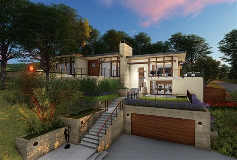 Modern Hillside House Garage | Hillside house, House built into hillside, Contemporary house plans