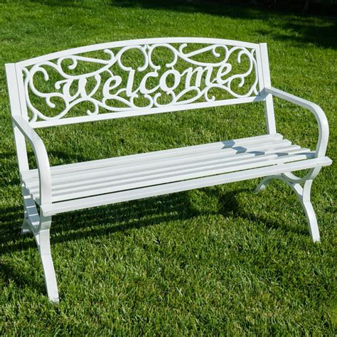 Belleze Elegance Outdoor Park Bench 50" Welcome Design Seat Backyard (White) - Walmart.com ...